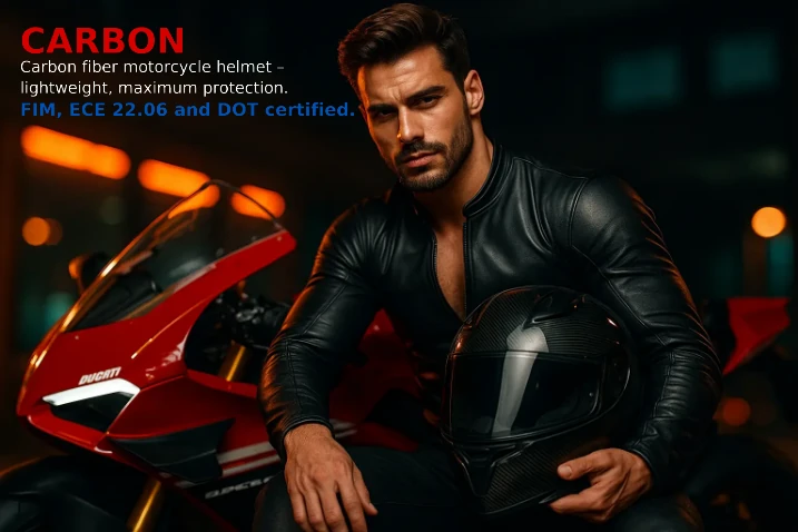 Carbon fiber motorcycle helmet – lightweight, maximum protection. FIM, ECE 22.06 and DOT certified.